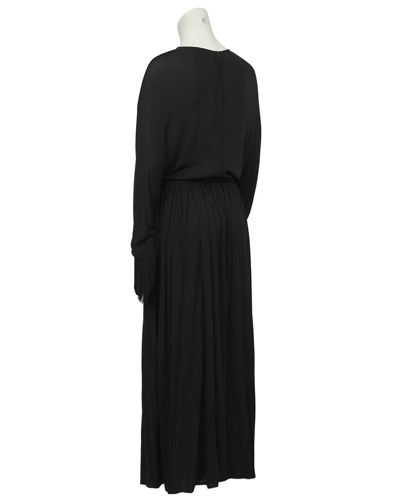 Black Jersey Gown with Fringe Detail