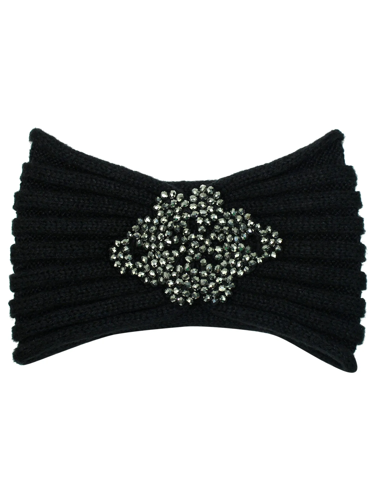 Black Knit Headband With Beaded Detail