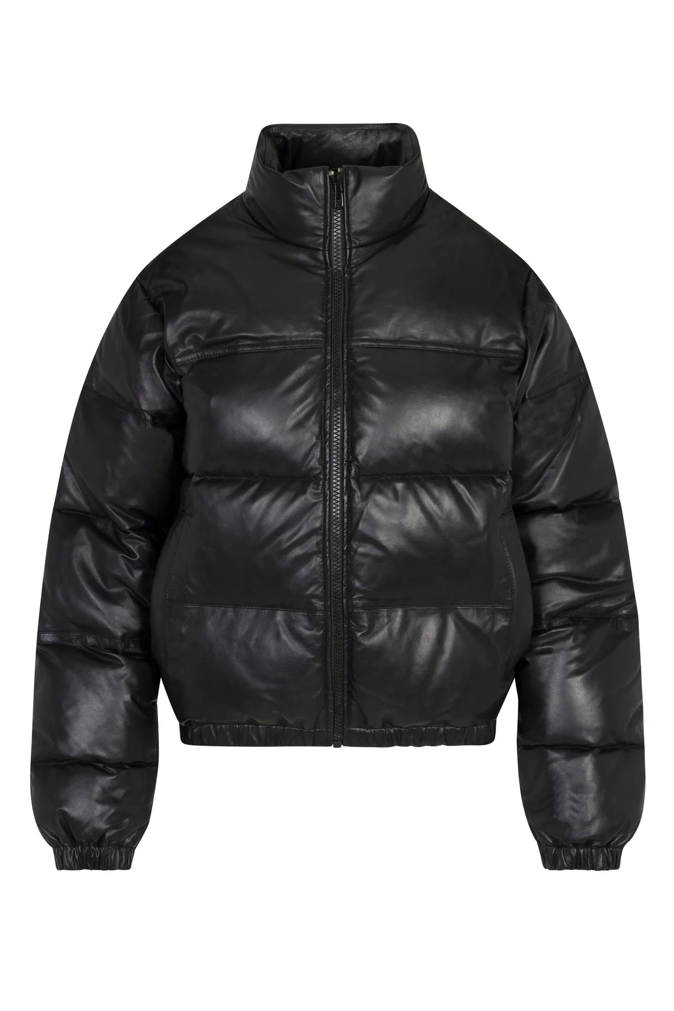 Black Leather Puffer Jacket