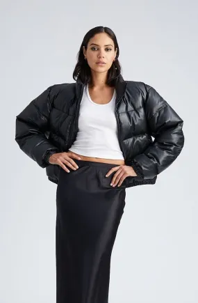 Black Leather Puffer Jacket