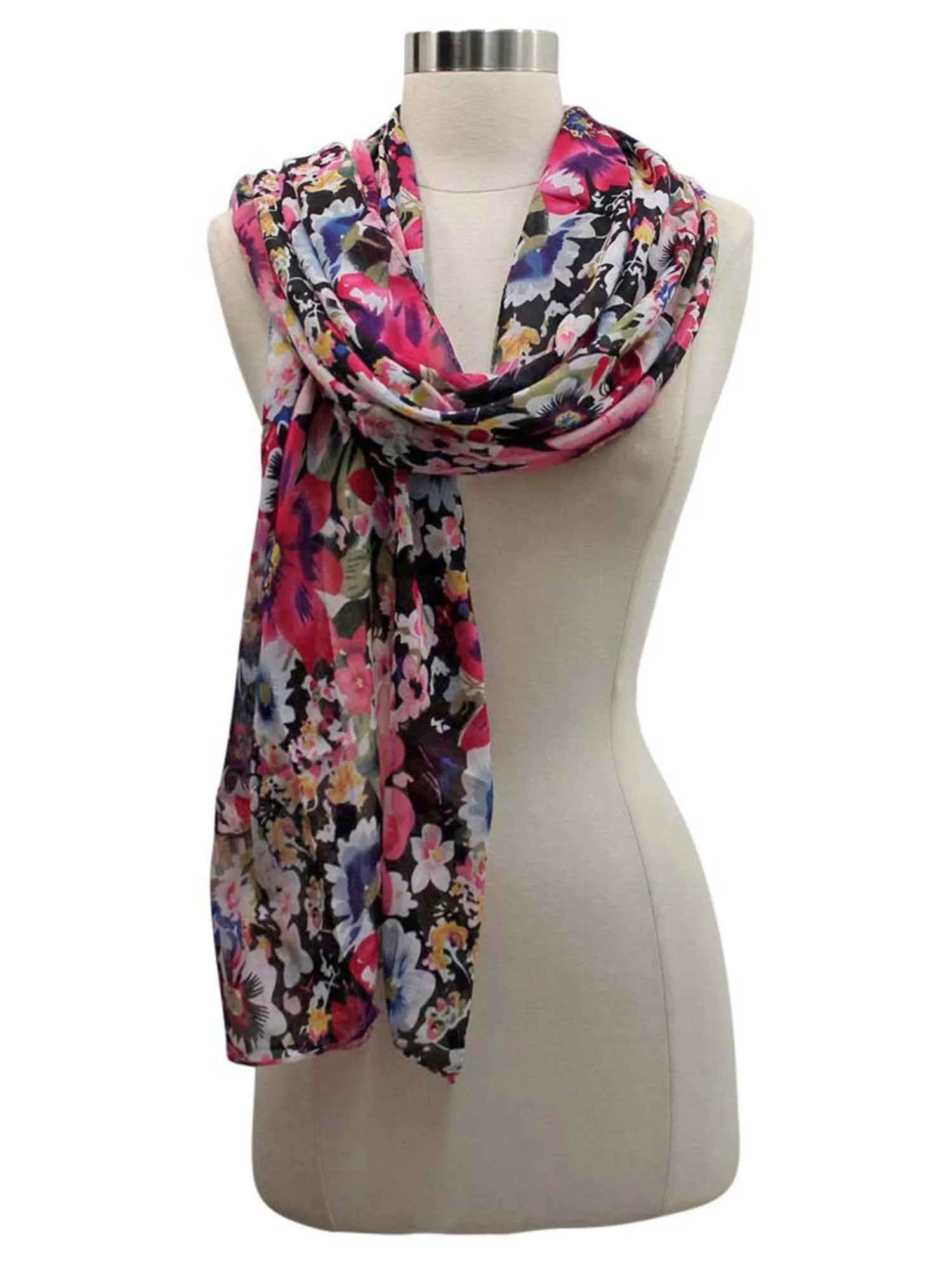 Black Vibrant Colorful Floral Spring Shawl Wrap