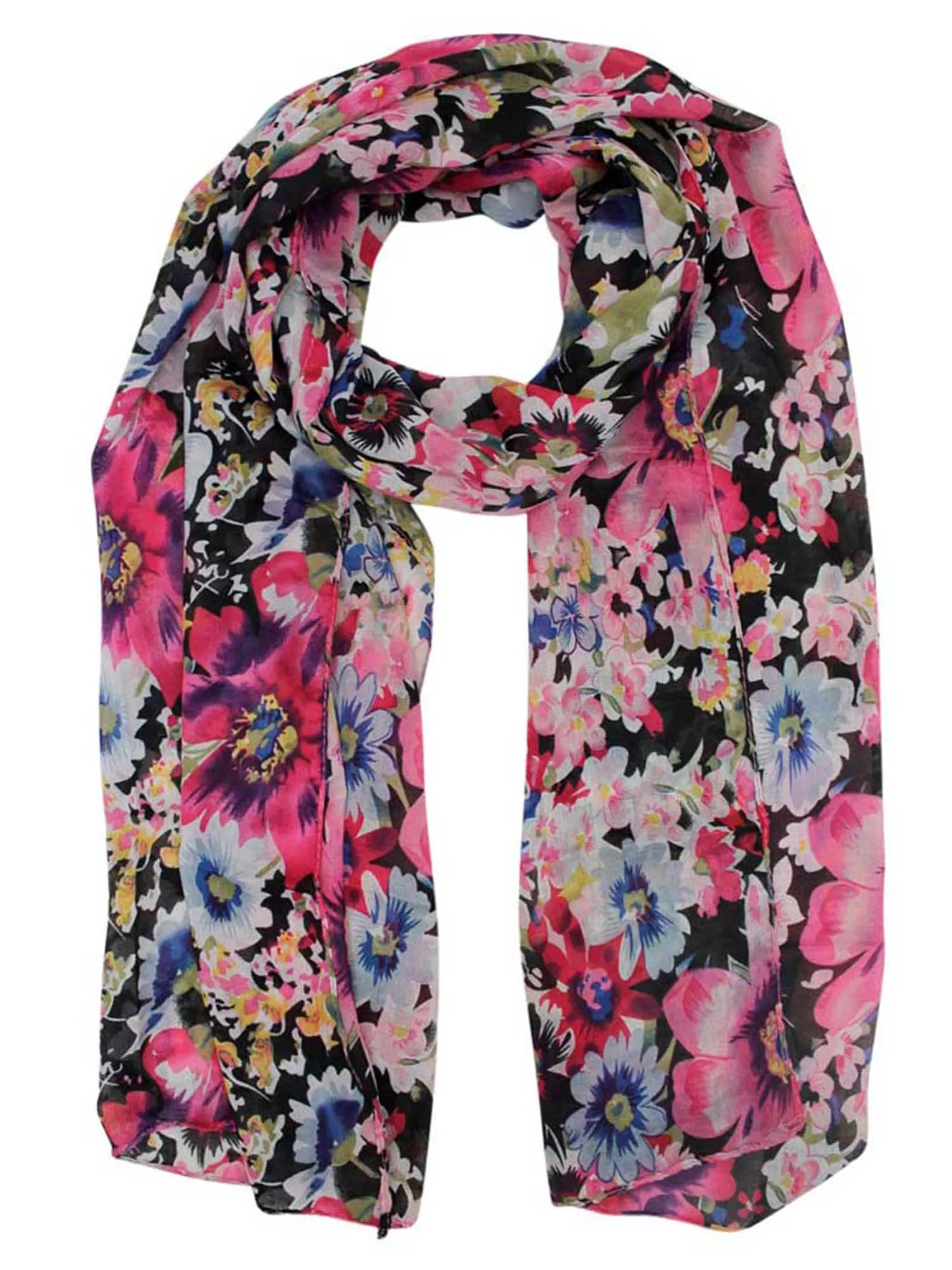 Black Vibrant Colorful Floral Spring Shawl Wrap