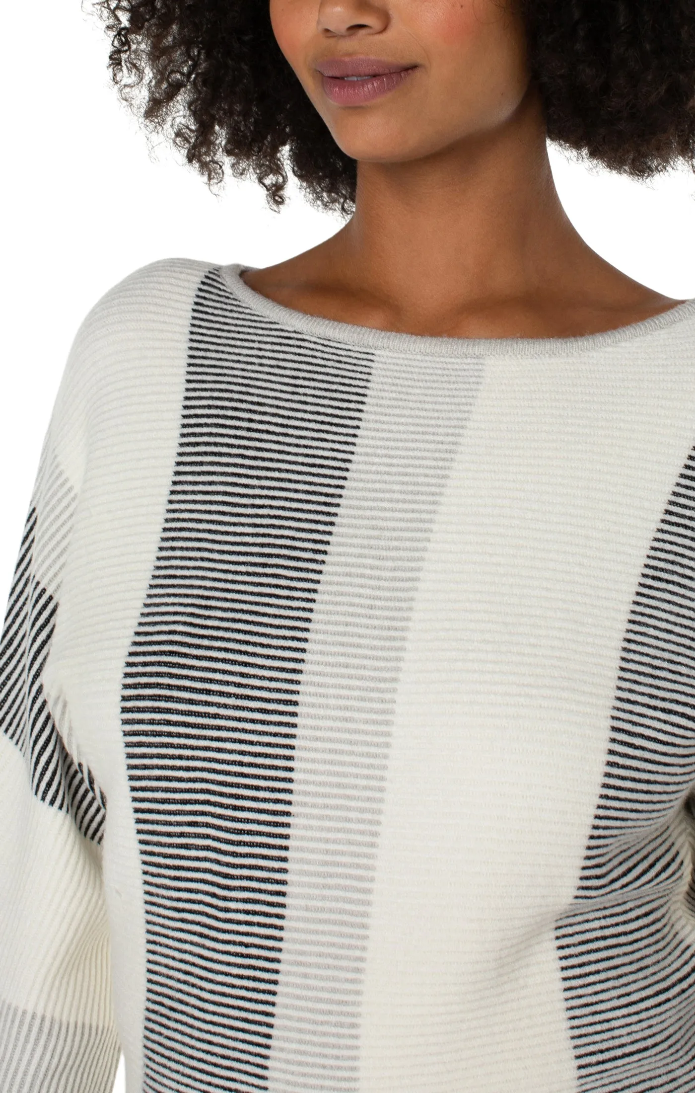 Boatneck Dolman Sweater | Grey & White Colorblock