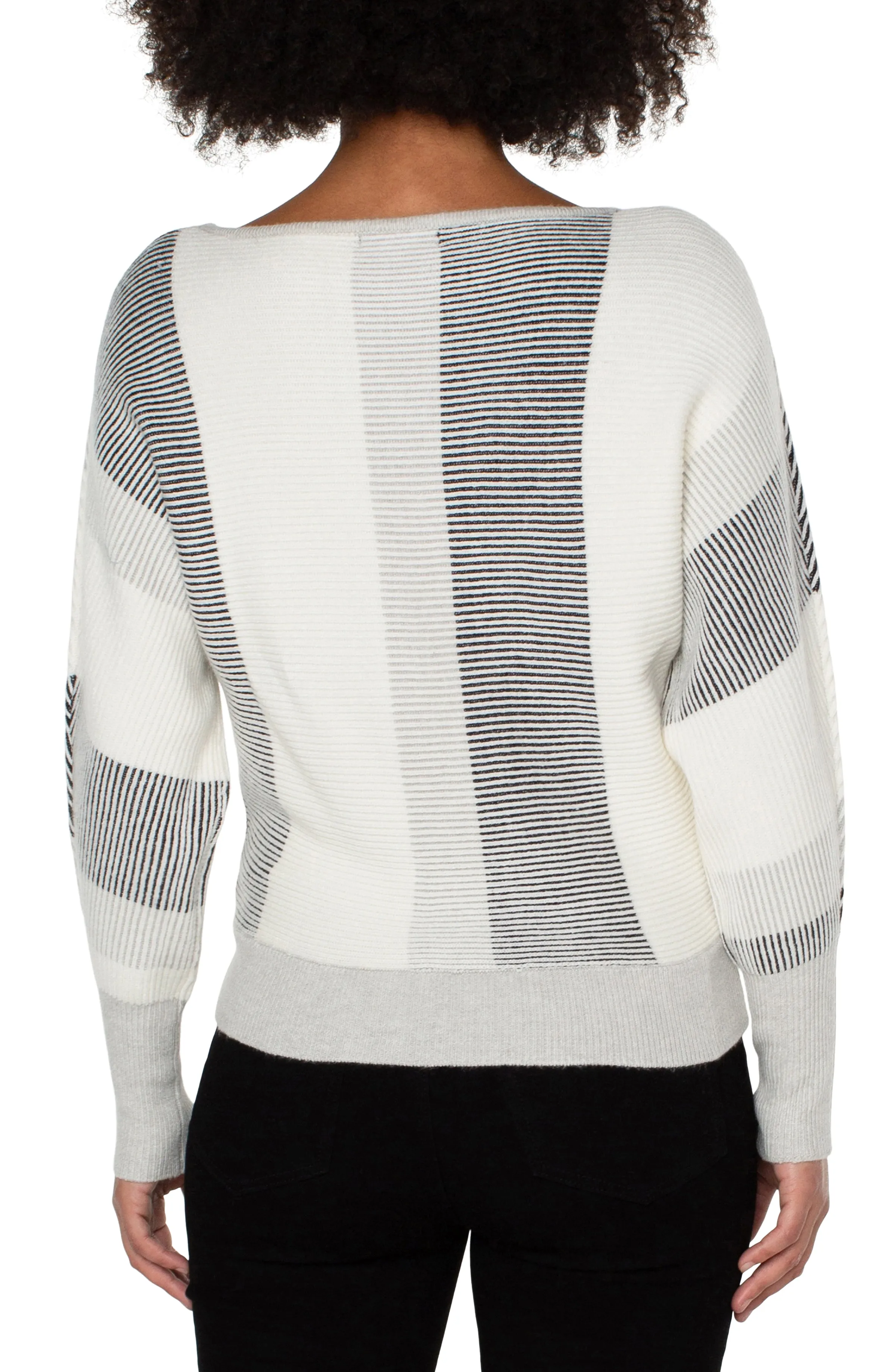 Boatneck Dolman Sweater | Grey & White Colorblock