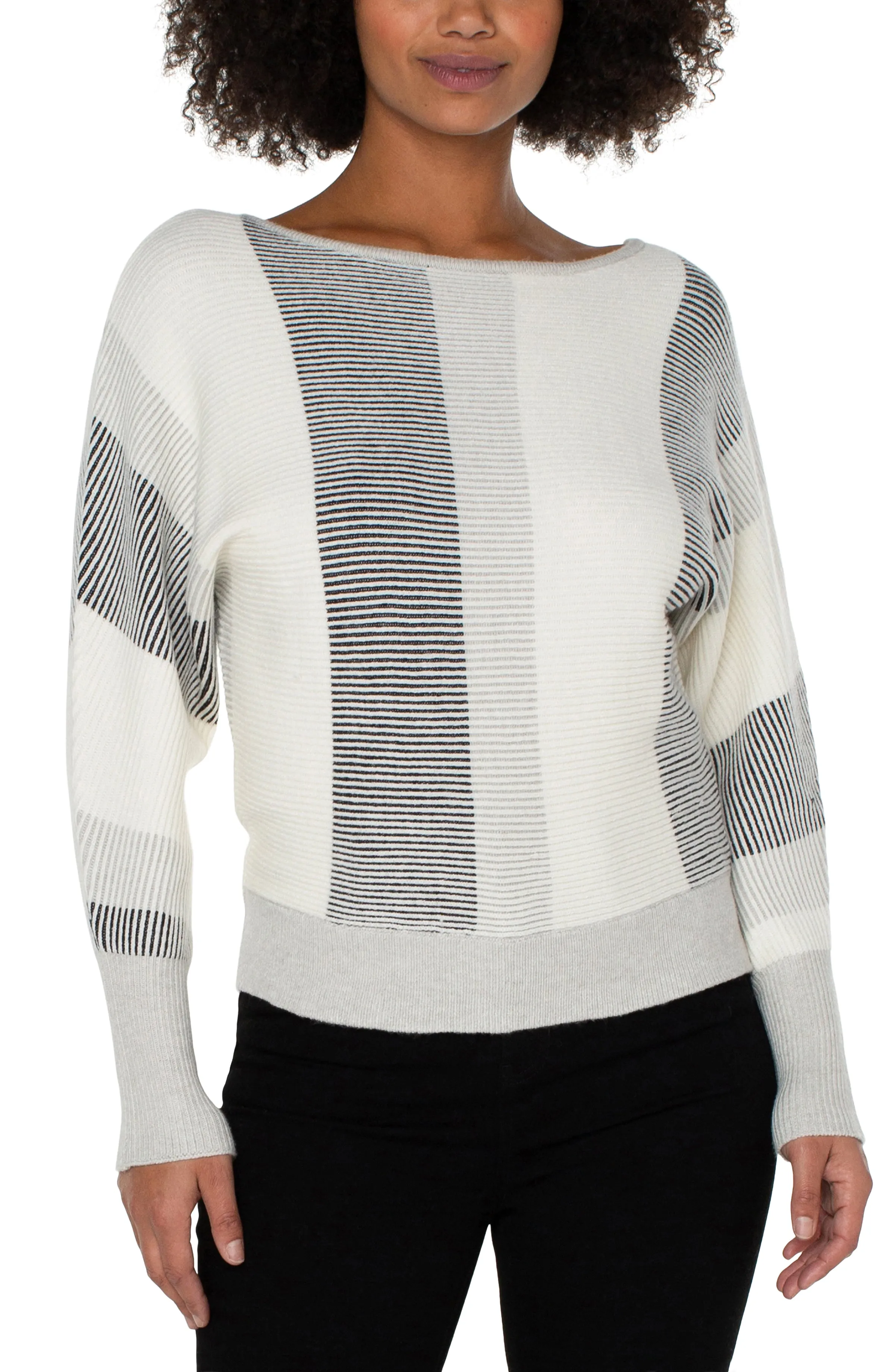 Boatneck Dolman Sweater | Grey & White Colorblock