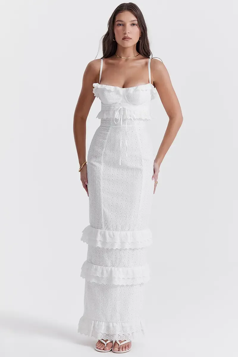 Boston White Eyelet Embroidery Maxi Dress