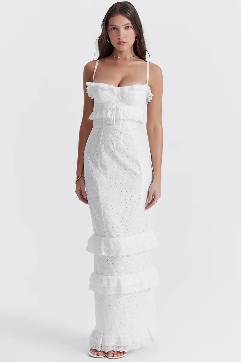 Boston White Eyelet Embroidery Maxi Dress