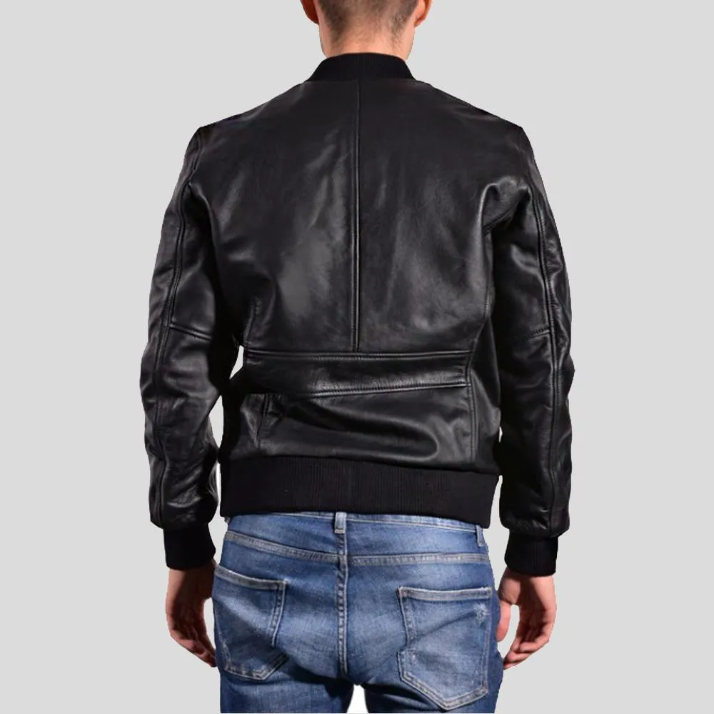 Bran Black Bomber Leather Jacket