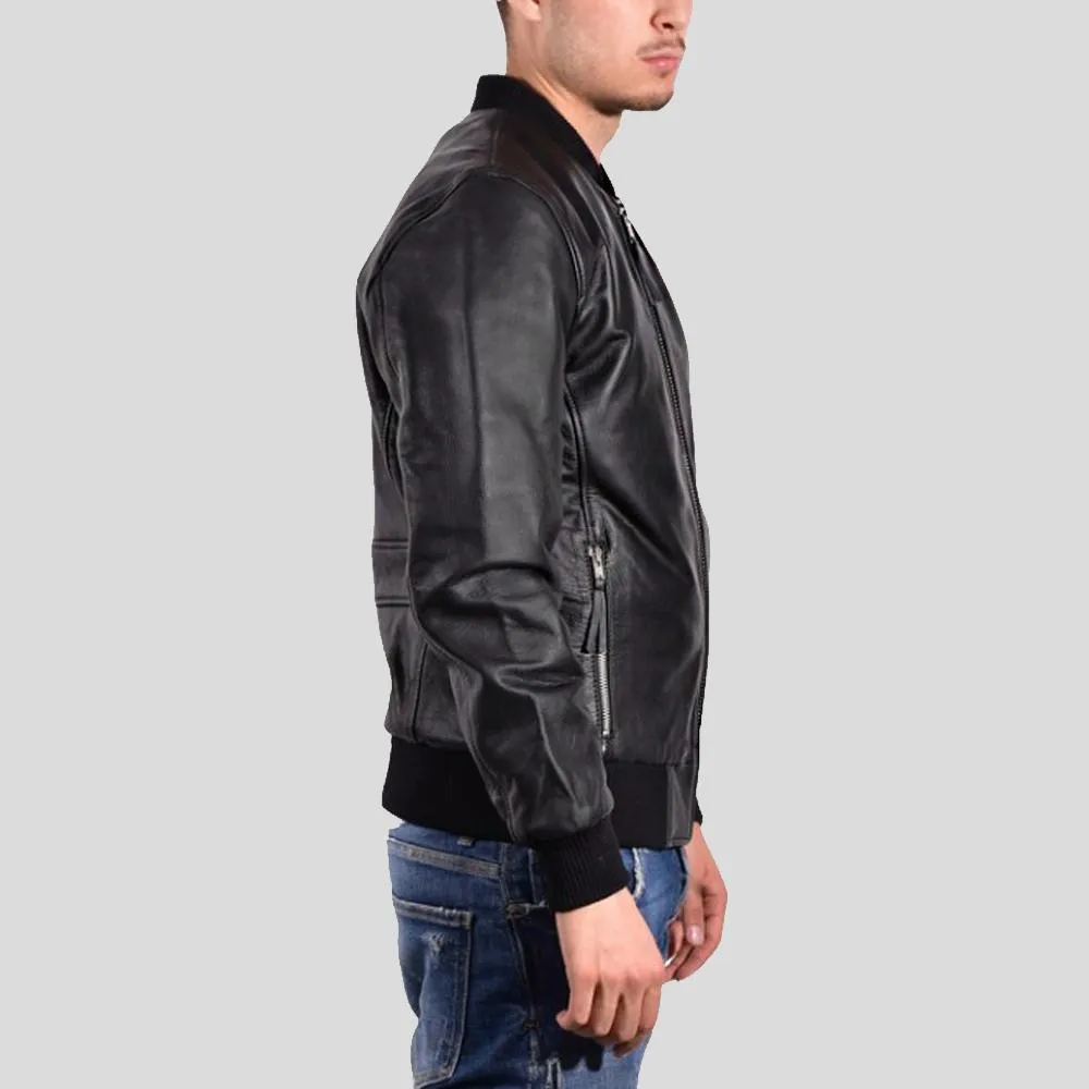 Bran Black Bomber Leather Jacket