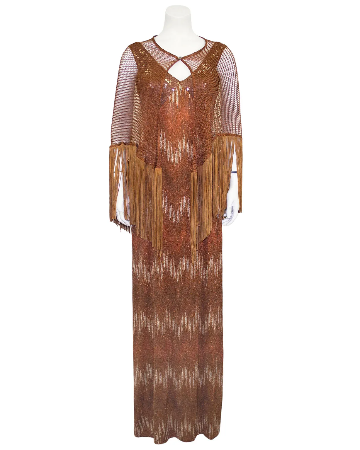 Bronze Sequin & Knit Gown with Shawl