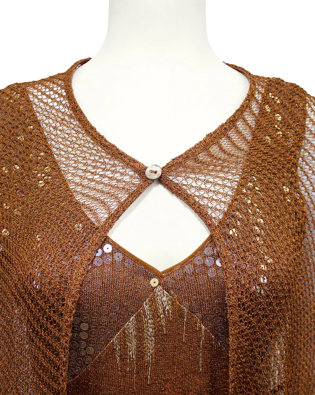 Bronze Sequin & Knit Gown with Shawl