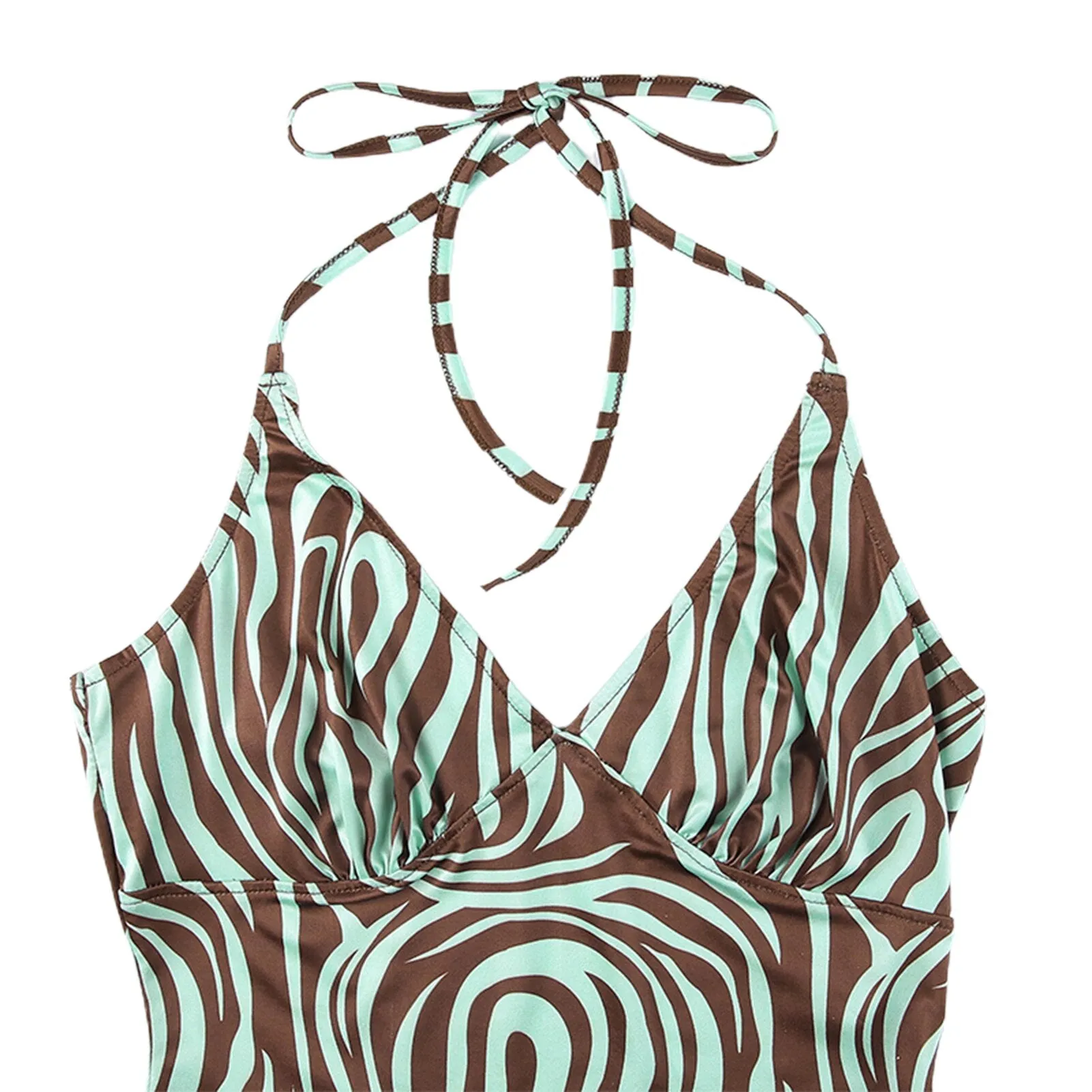 Brown V-Neck Halter Cami Tops