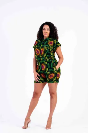 Bukky Ankara High Waisted Shorts | Green African Print