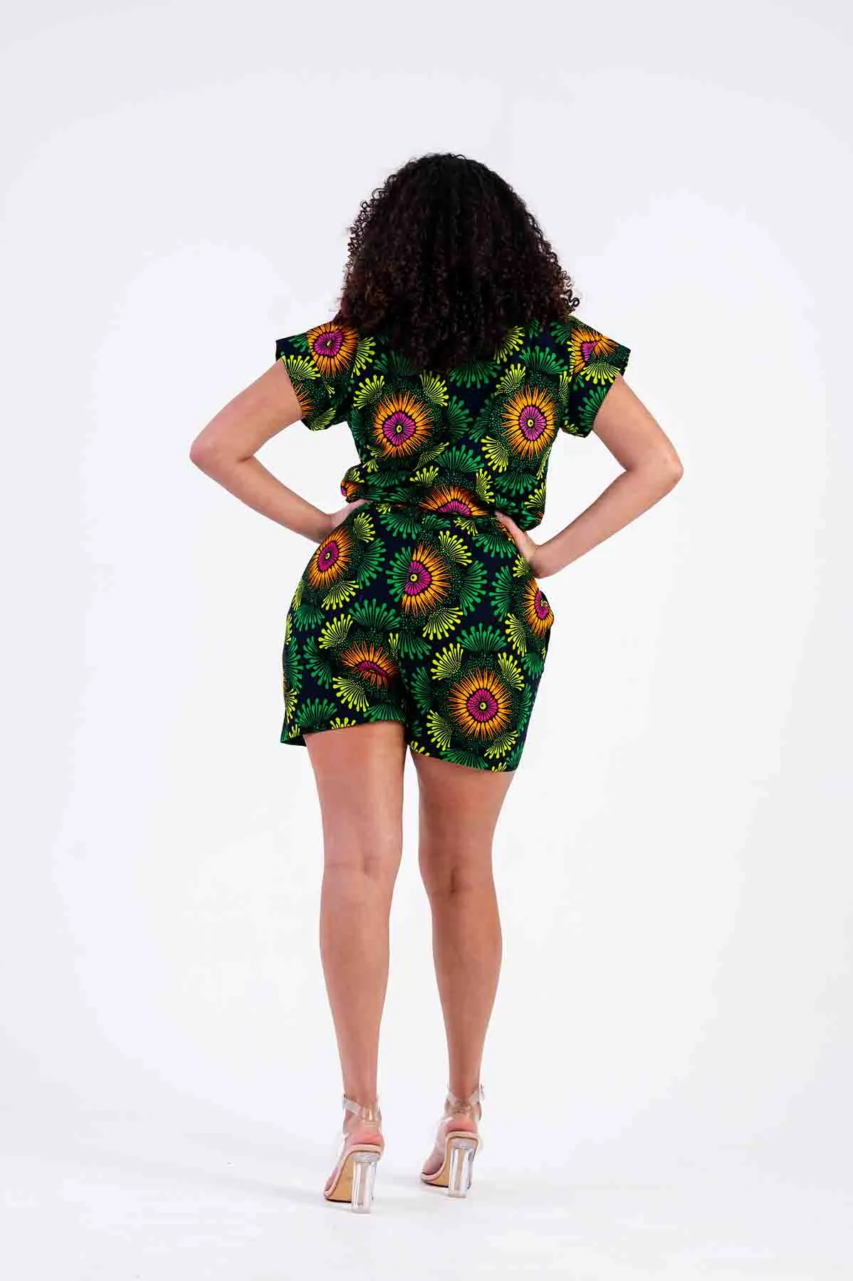 Bukky Ankara High Waisted Shorts | Green African Print