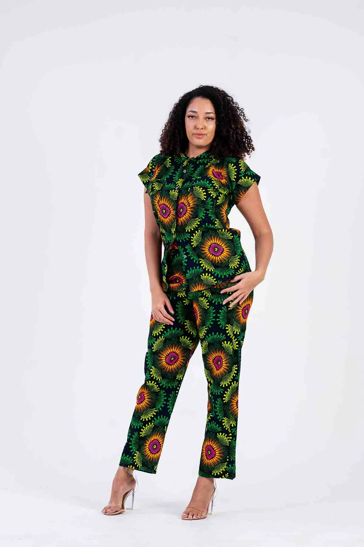 Bukky Ankara High Waisted Trouser | Green African Print