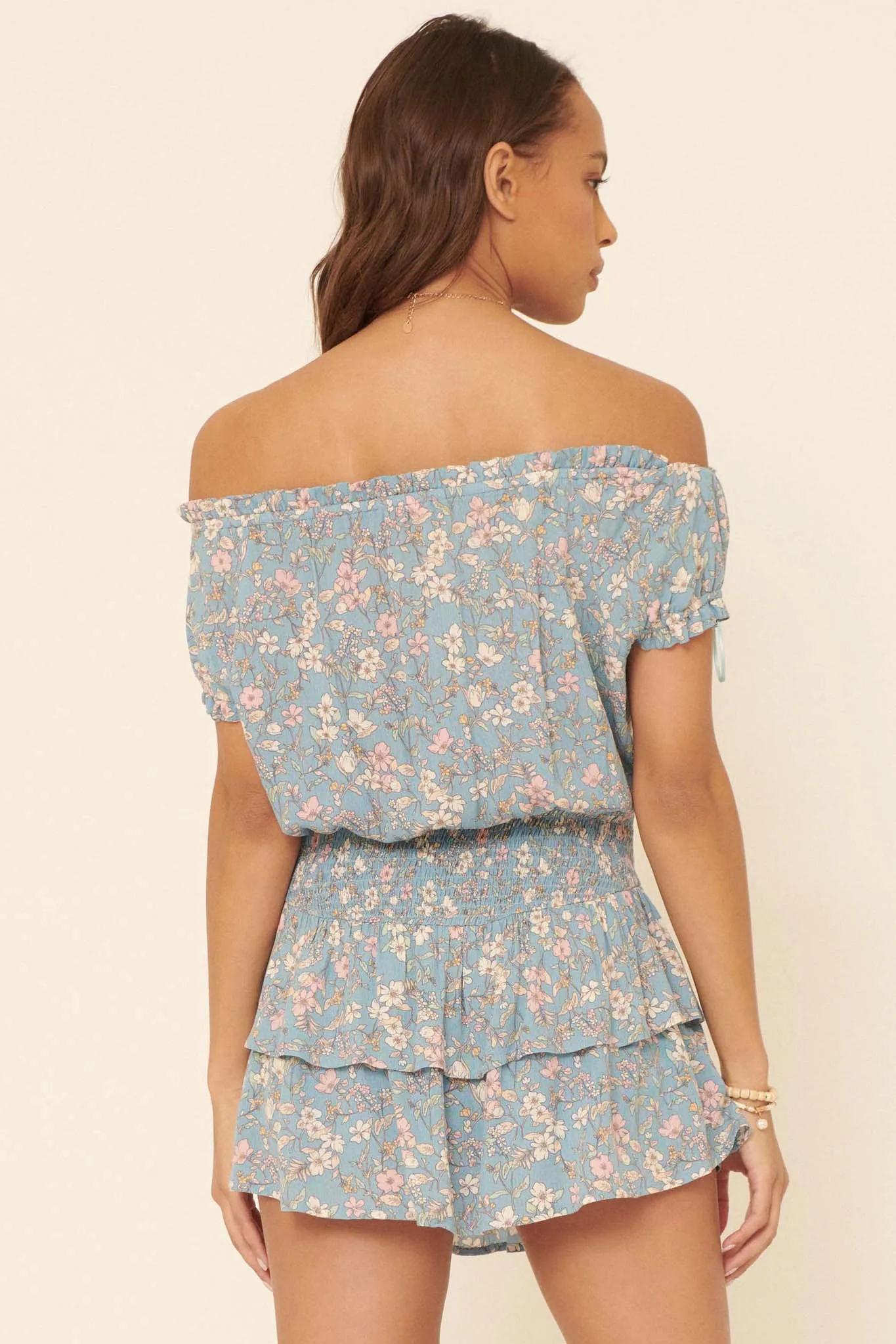 Butterfly Beauty Ruffled Floral Skort Romper