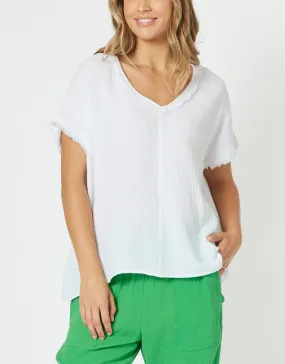 Byron Cotton V Neck Top - White