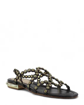 Cafe Noir GD9001 Nero Leather Rhinestones Sandal