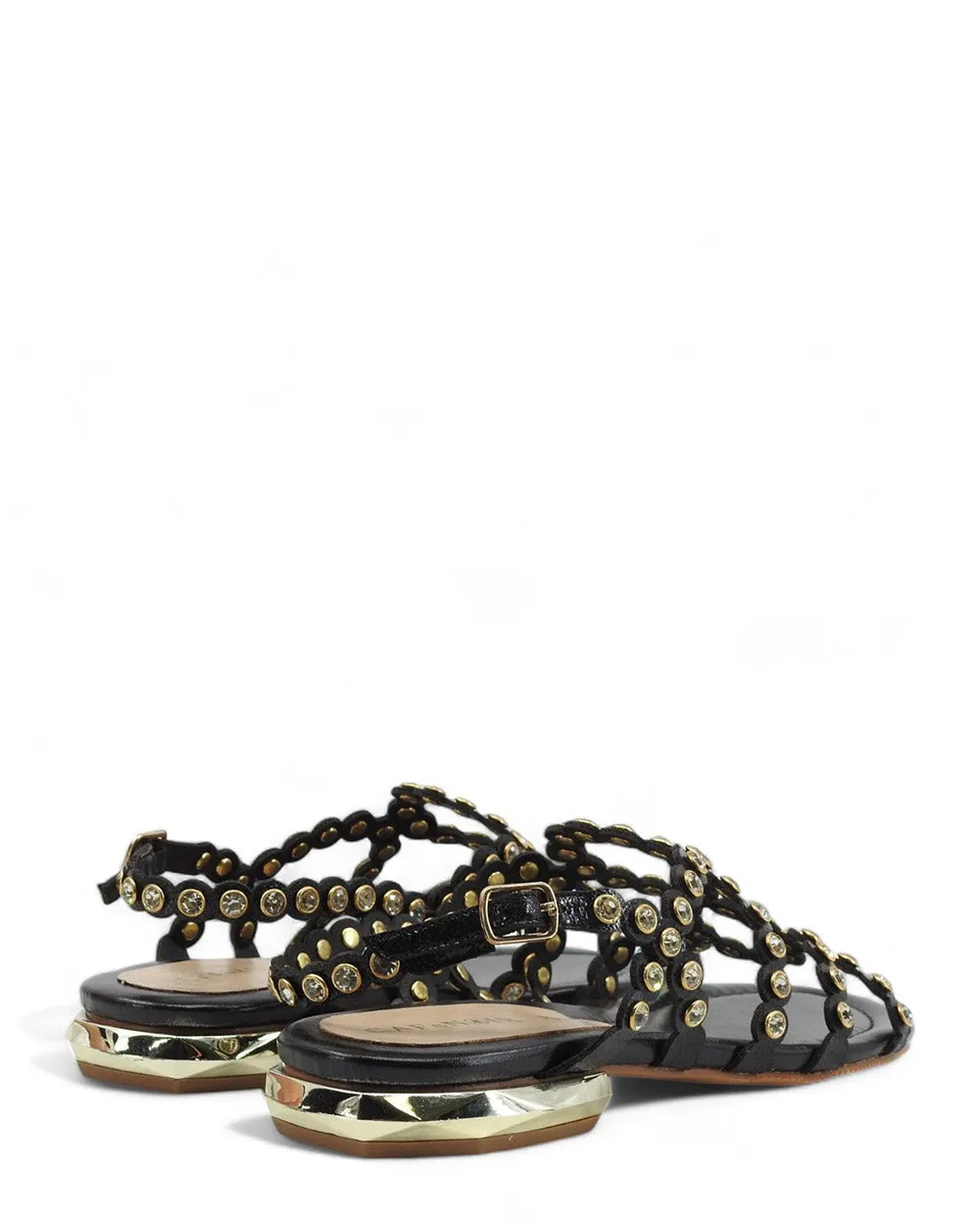 Cafe Noir GD9001 Nero Leather Rhinestones Sandal