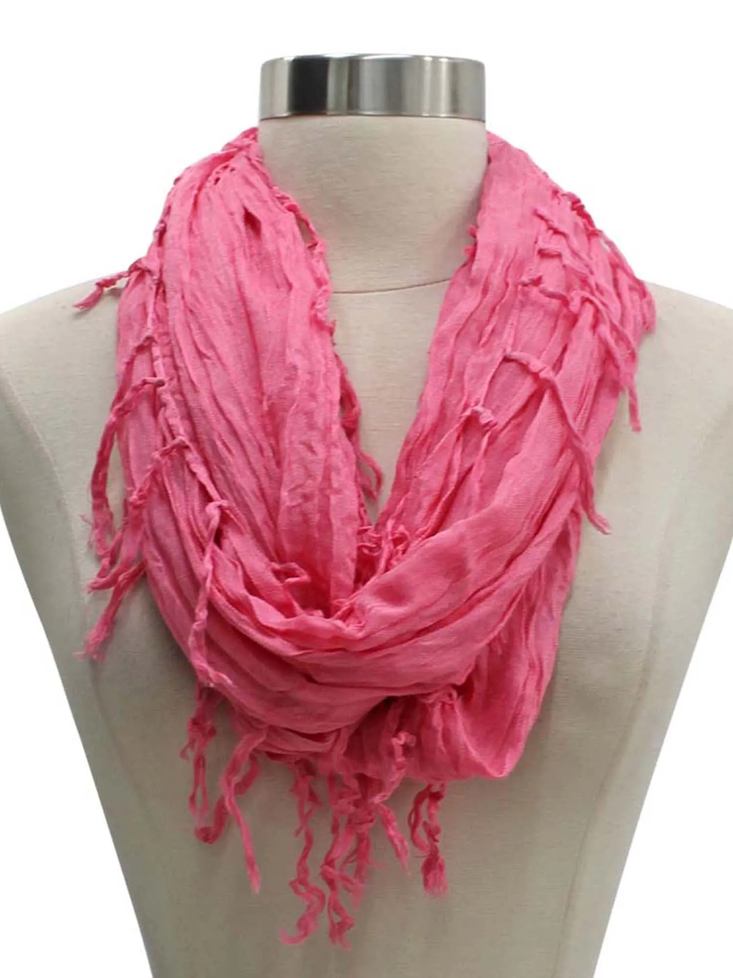 Candy Pink Wispy Fringe Infinity Scarf