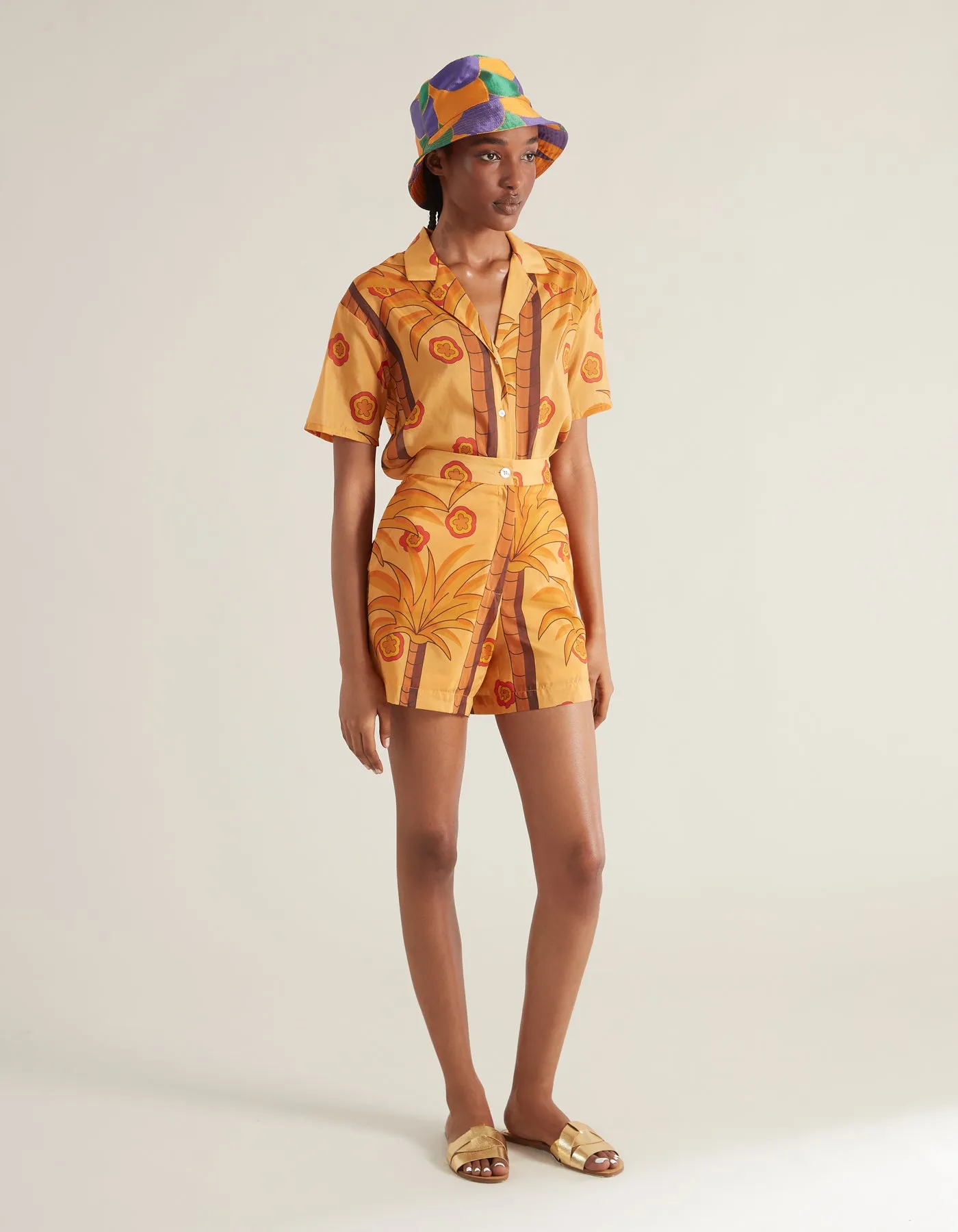 Carlotta Apricot Palm Tree Silk Voile Shorts