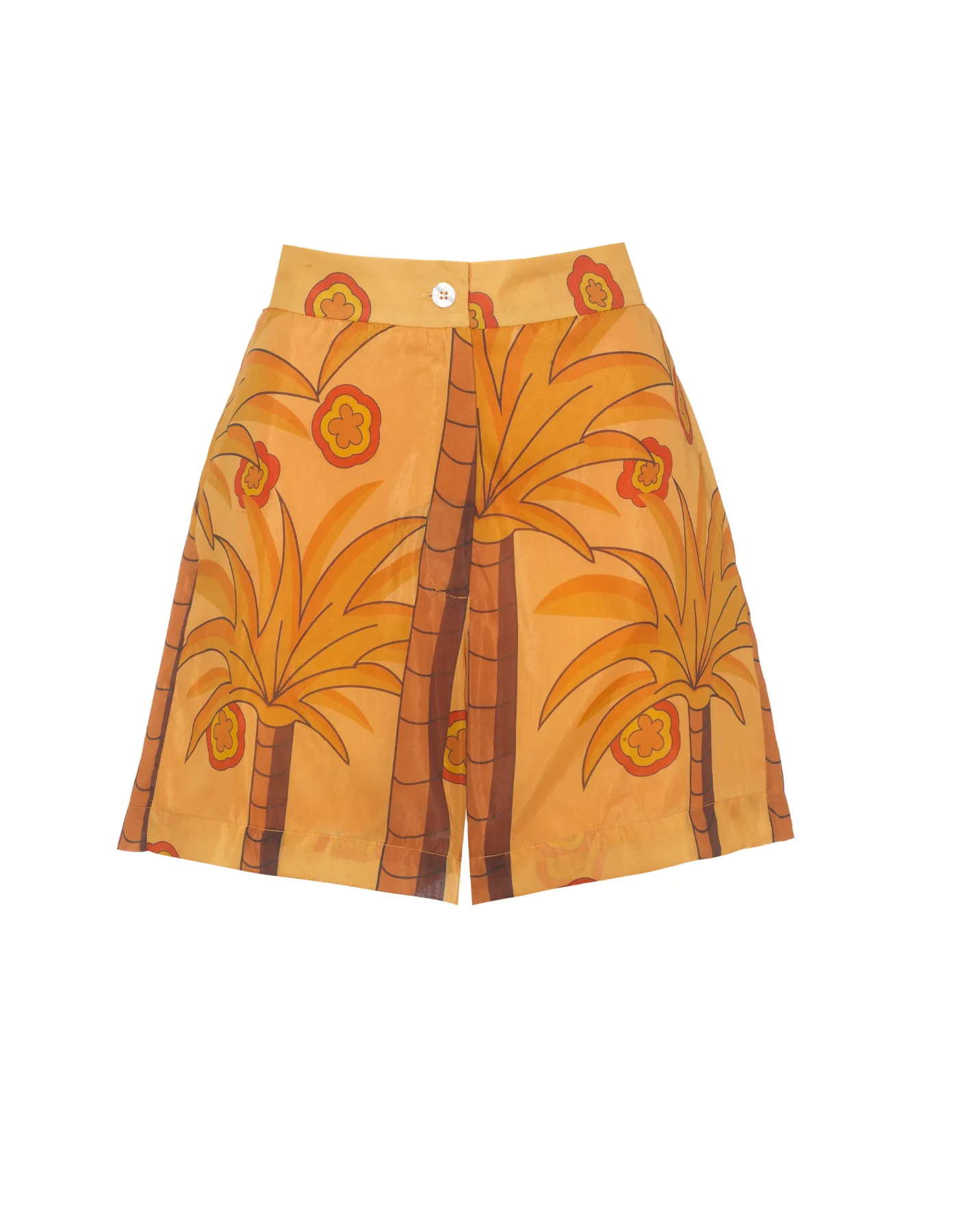 Carlotta Apricot Palm Tree Silk Voile Shorts