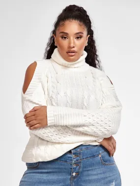 Caroline Cold Shoulder Cable Knit Sweater