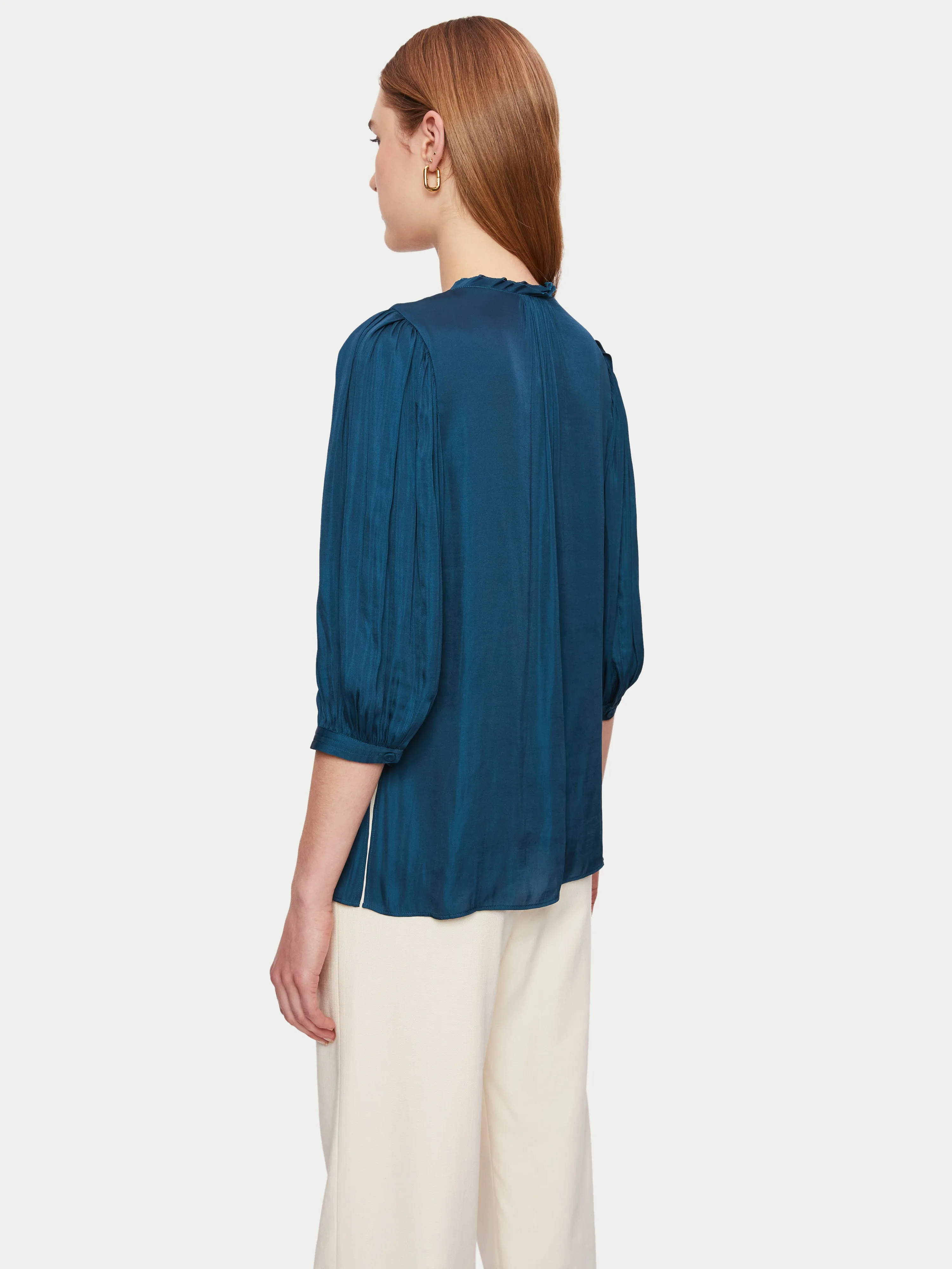 Cecily Satin Drape Top | Blue