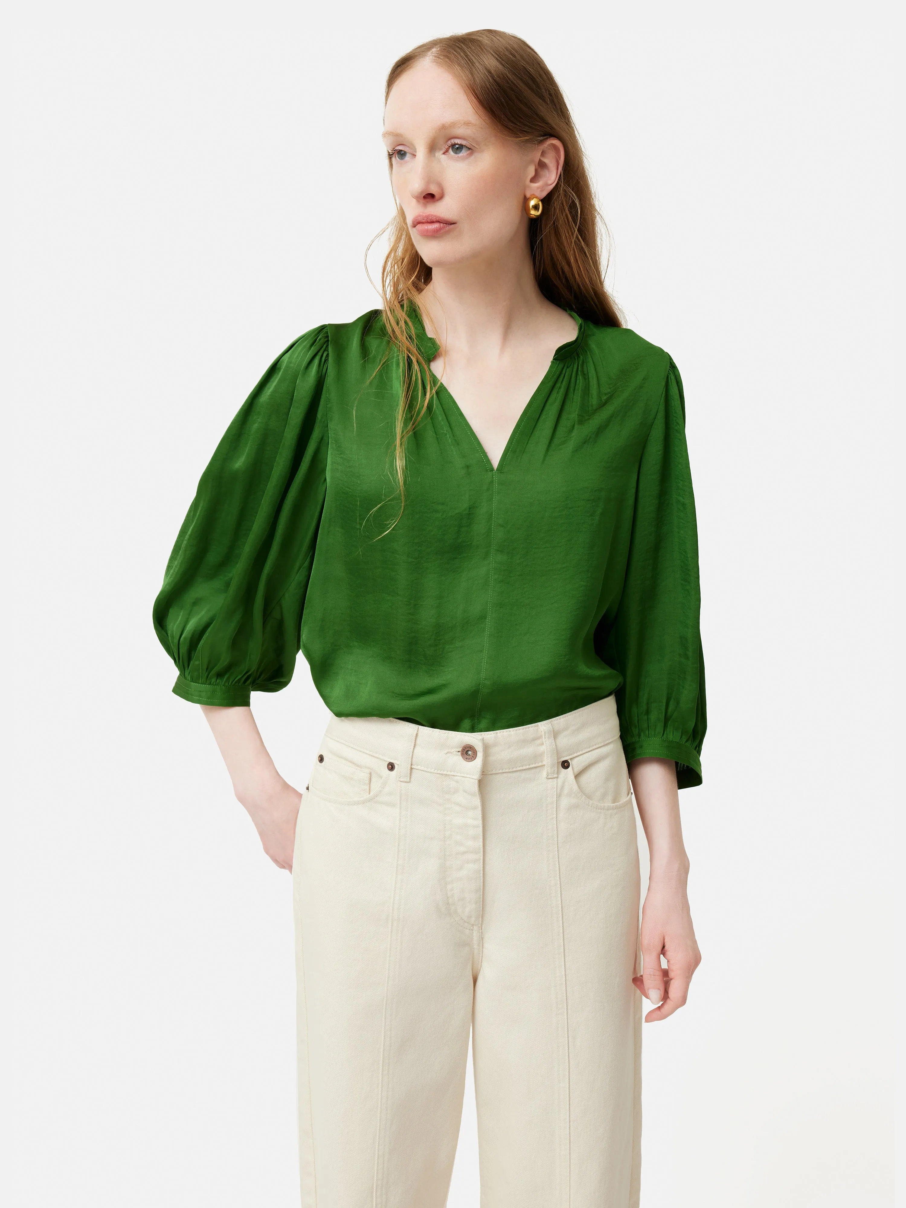 Cecily Satin Drape Top | Green