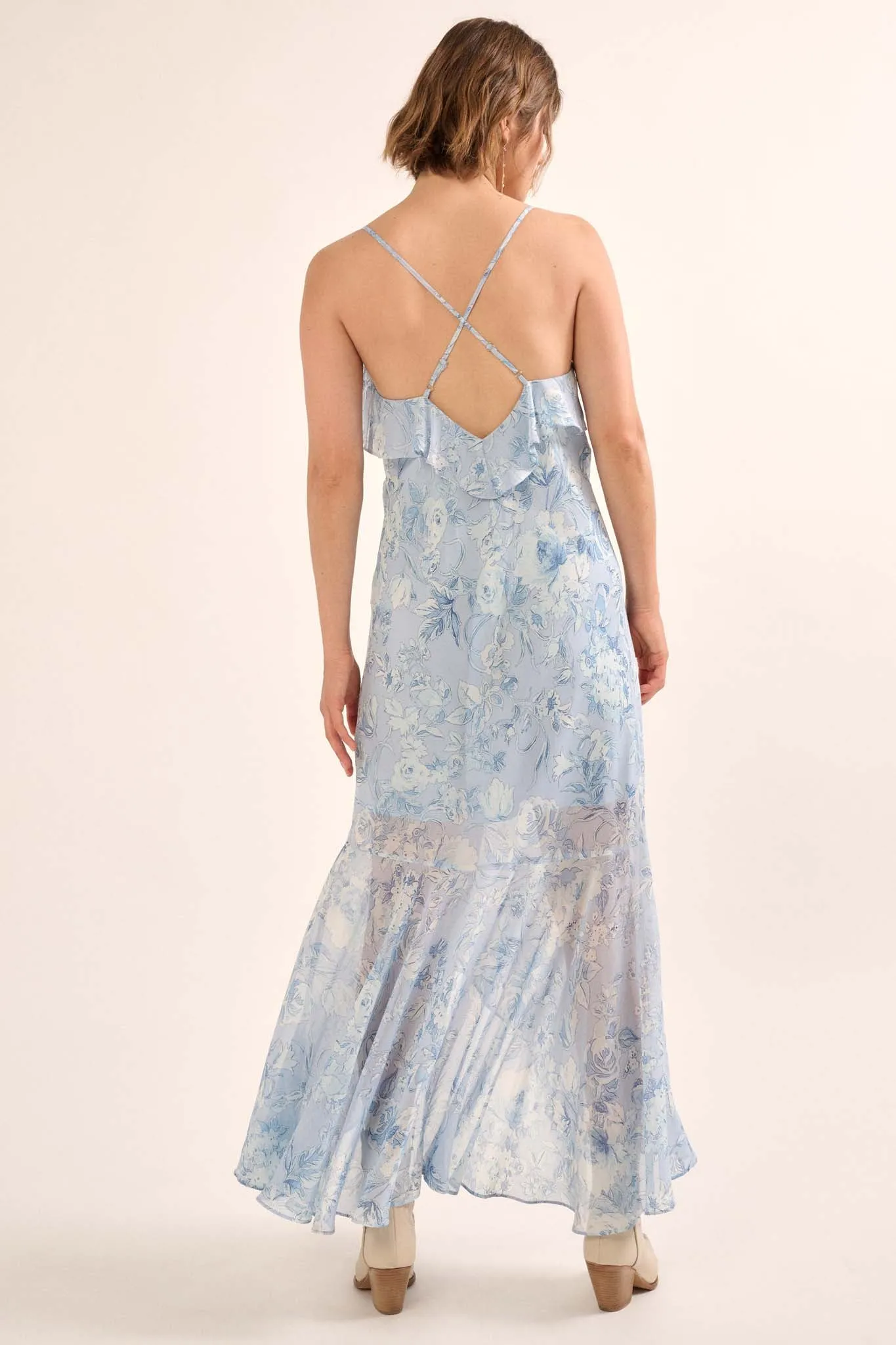 Celestial Garden Floral Chiffon Ruffled Maxi Dress