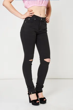 Charcoal Grey Ripped Knee Jeans Available In Plus Sizes