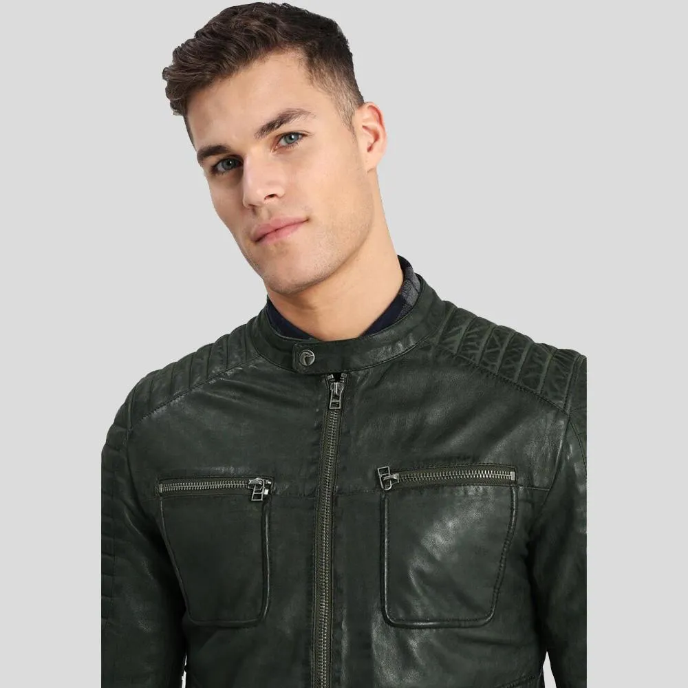 Cleo Green Biker Leather Jacket