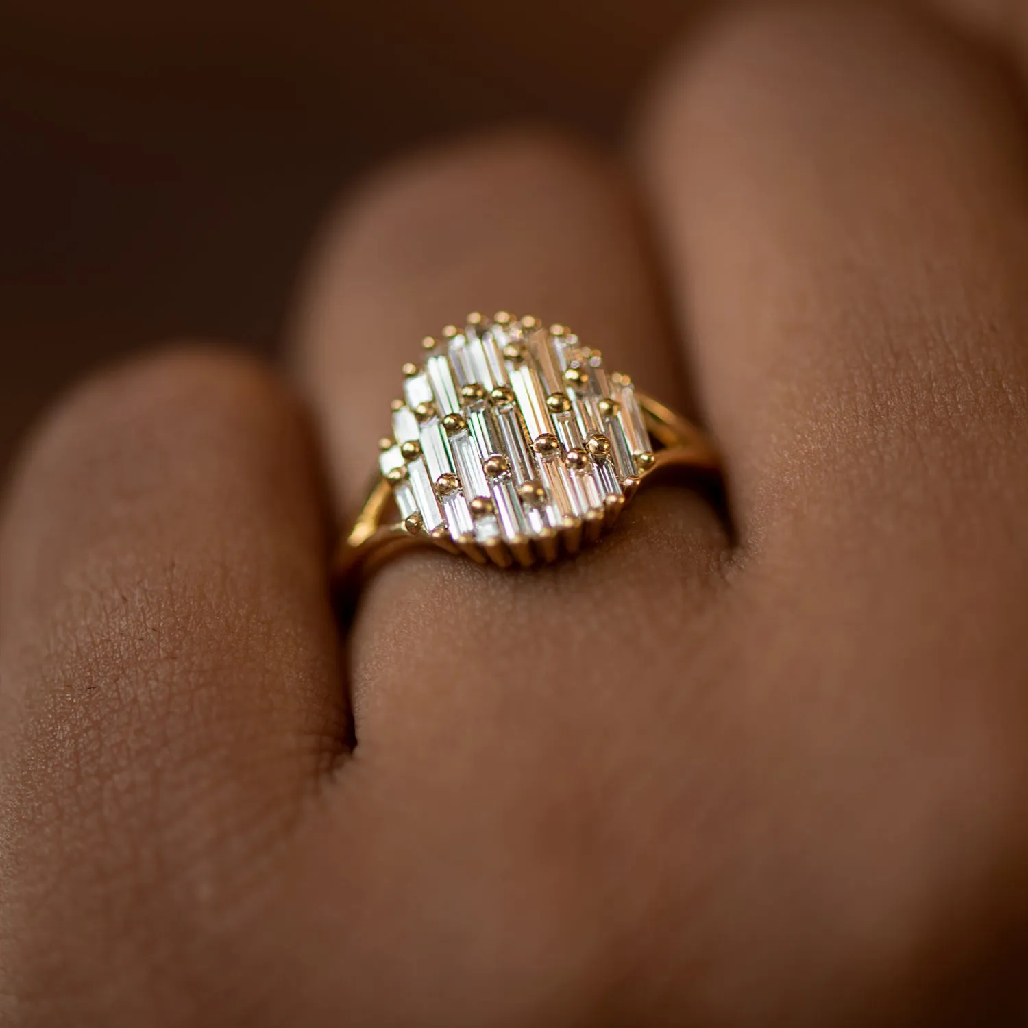 Cluster Ring with Assemblage of Needle Baguette Diamonds - the Light Catcher Ring