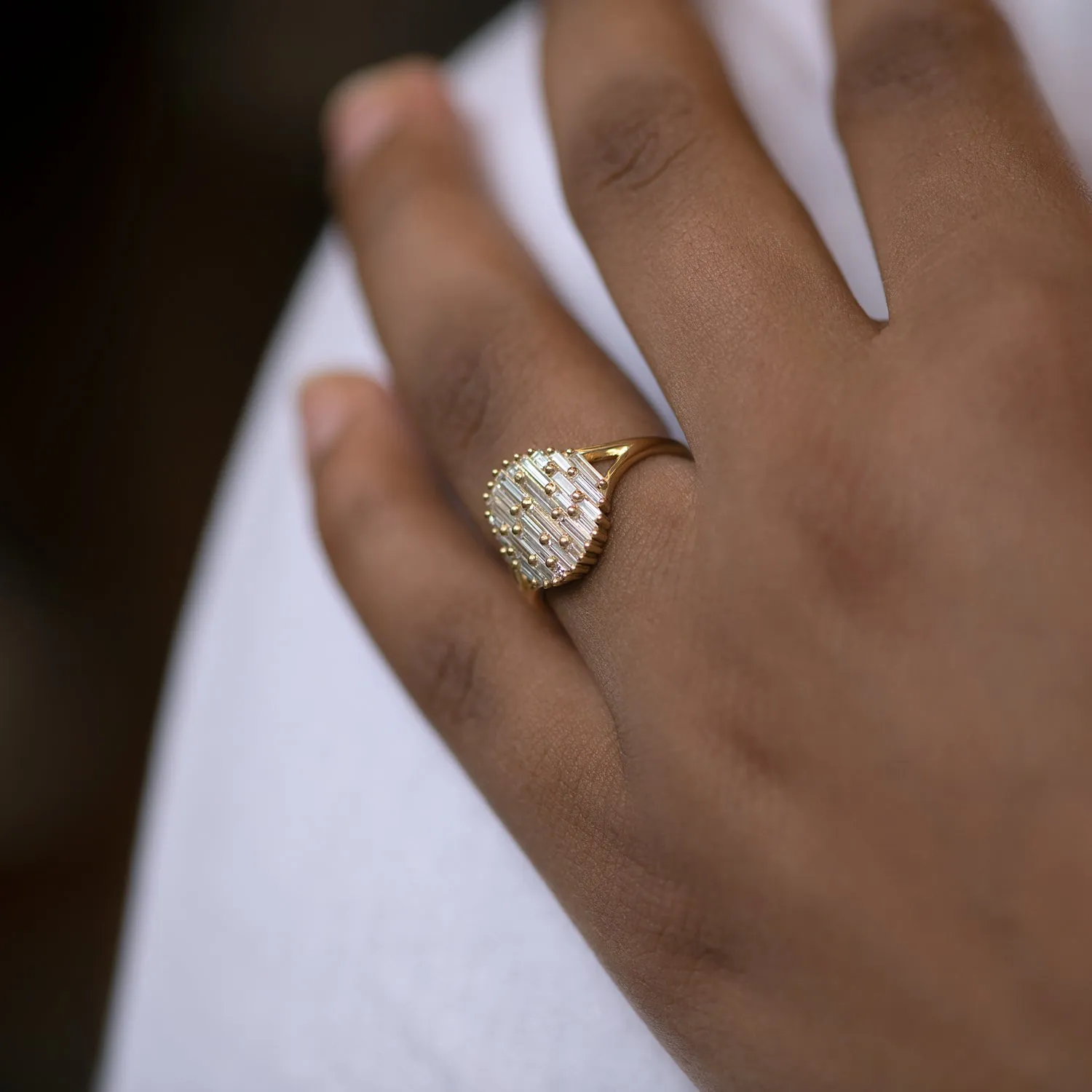 Cluster Ring with Assemblage of Needle Baguette Diamonds - the Light Catcher Ring