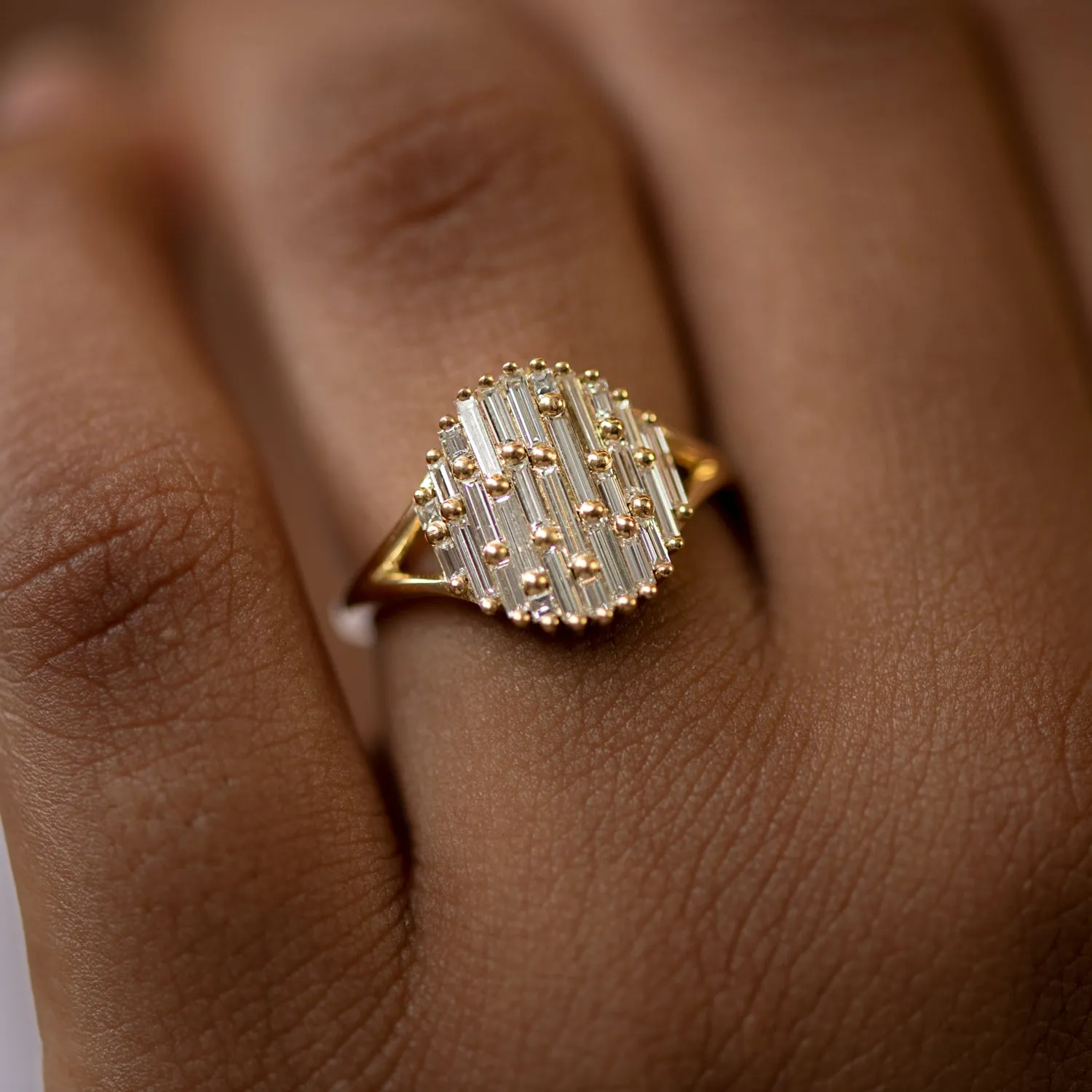 Cluster Ring with Assemblage of Needle Baguette Diamonds - the Light Catcher Ring