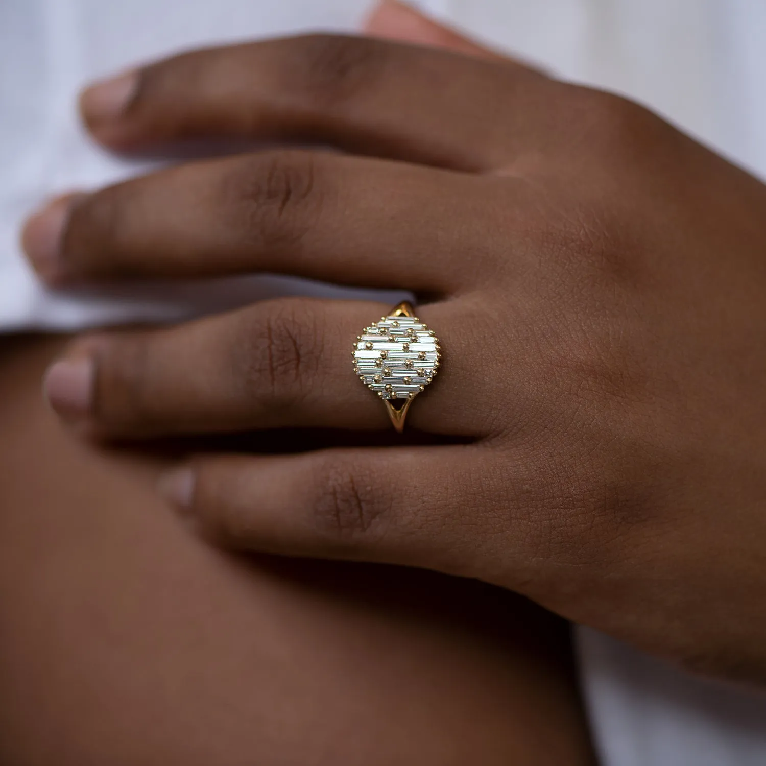 Cluster Ring with Assemblage of Needle Baguette Diamonds - the Light Catcher Ring