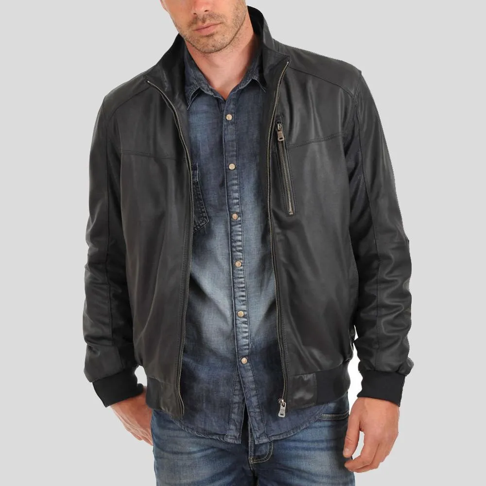 Cole Black Bomber Leather Jacket