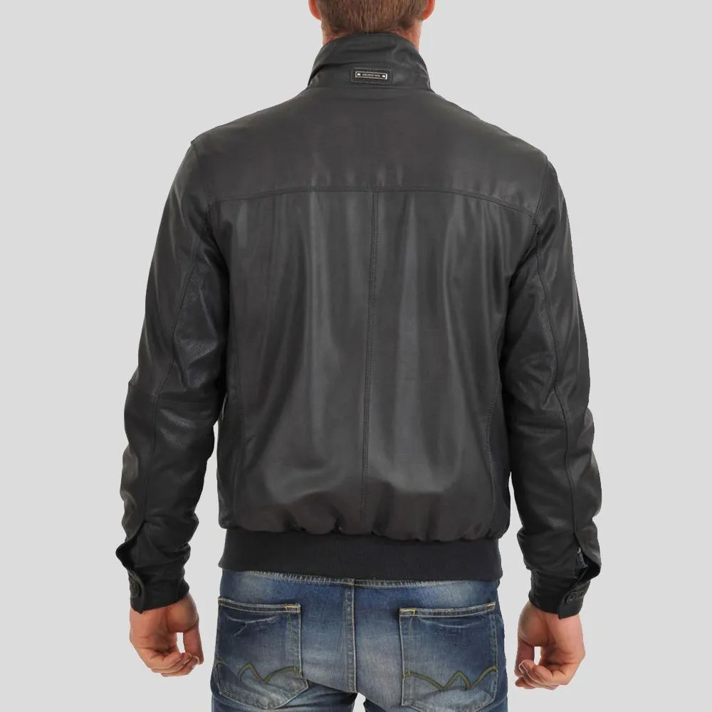 Cole Black Bomber Leather Jacket