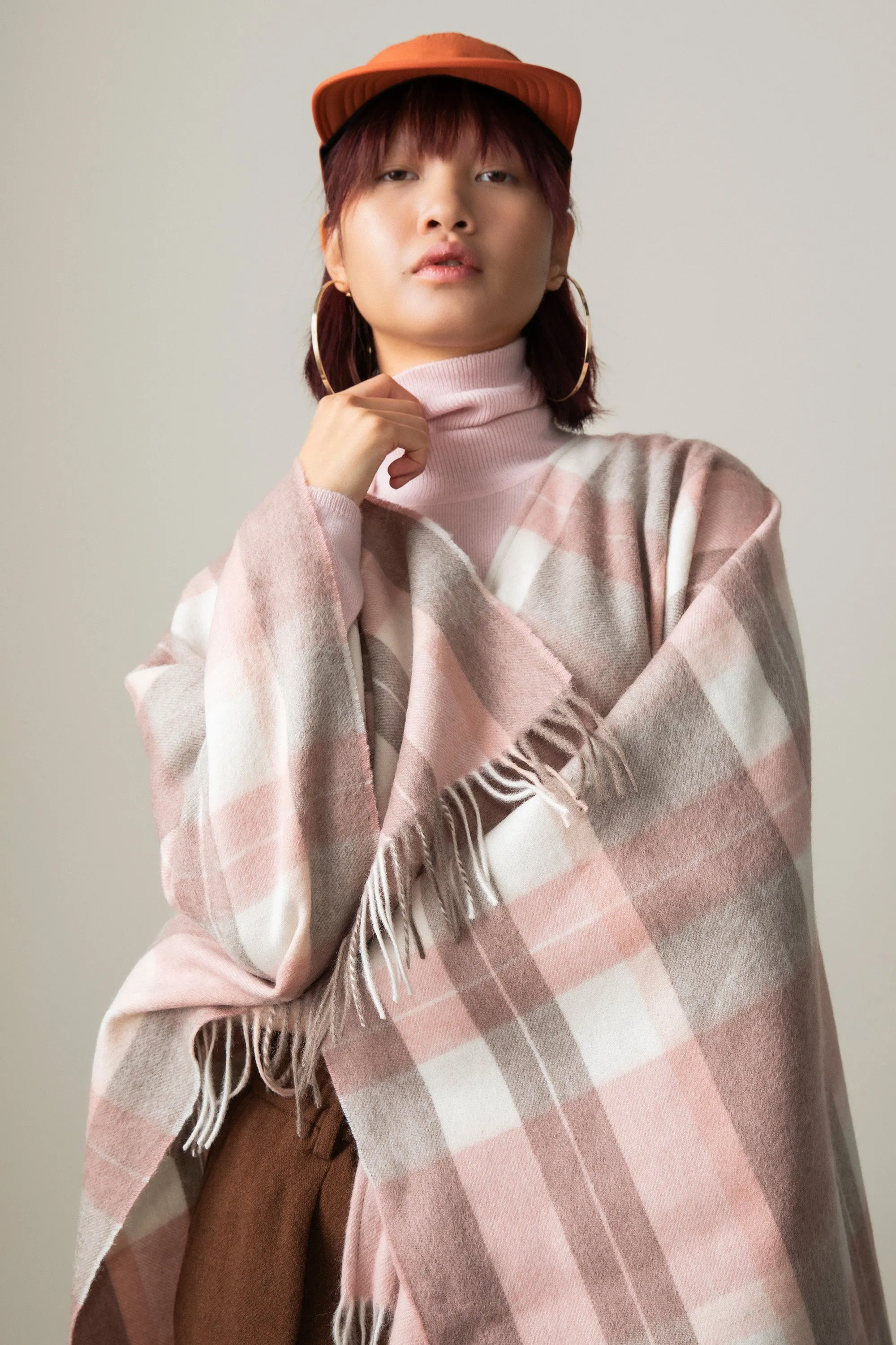 Contemporary Check Lambswool Wrap - Cameo