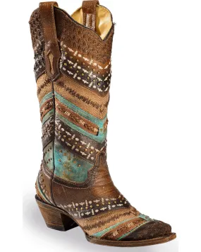 Corral Women's Embroidery & Studs Snip Toe Western Boot