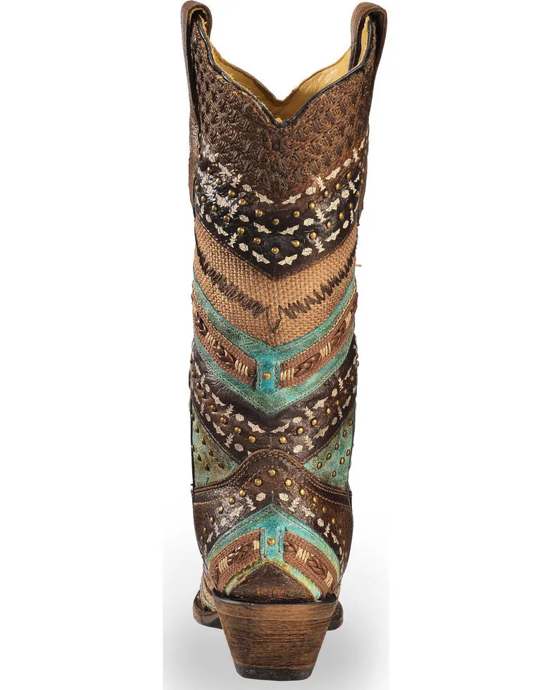 Corral Women's Embroidery & Studs Snip Toe Western Boot