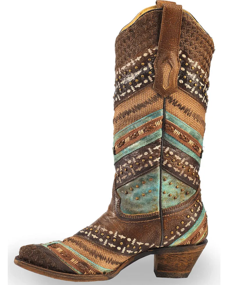 Corral Women's Embroidery & Studs Snip Toe Western Boot