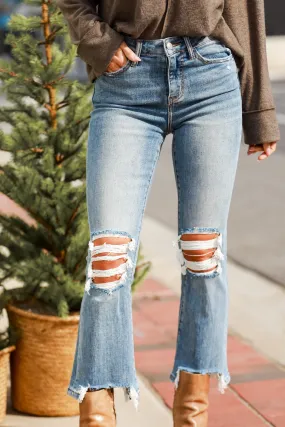 Courtney Light Wash Distressed Kick Flare Jeans Plus