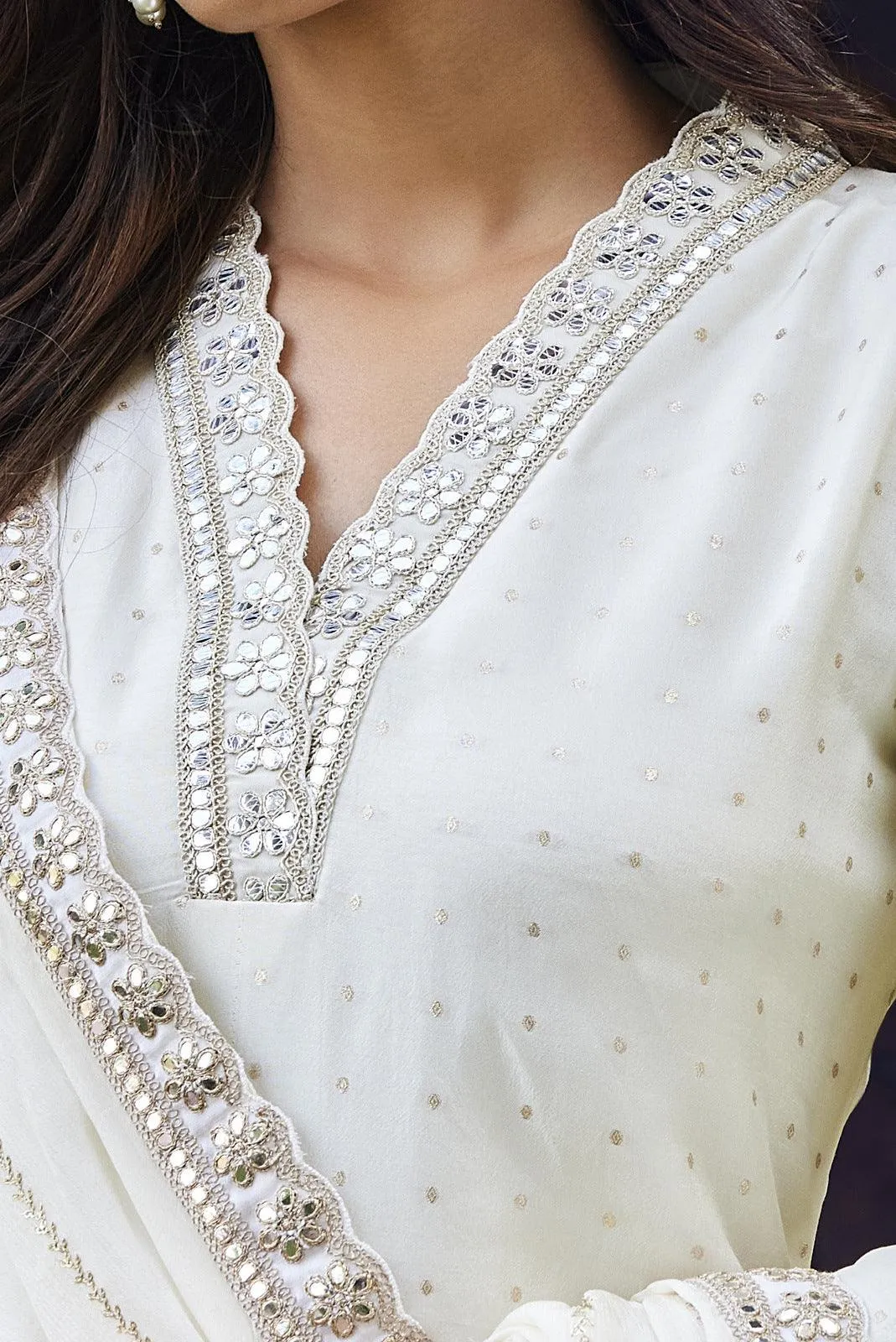 Cream Zari and Sequins work Straight Cut Salwar Suit