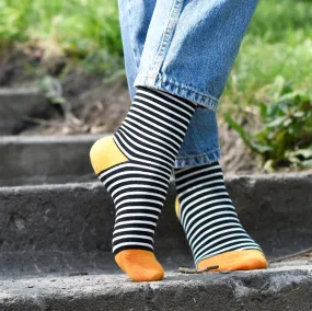 Crew Socks | French Stripes | Black