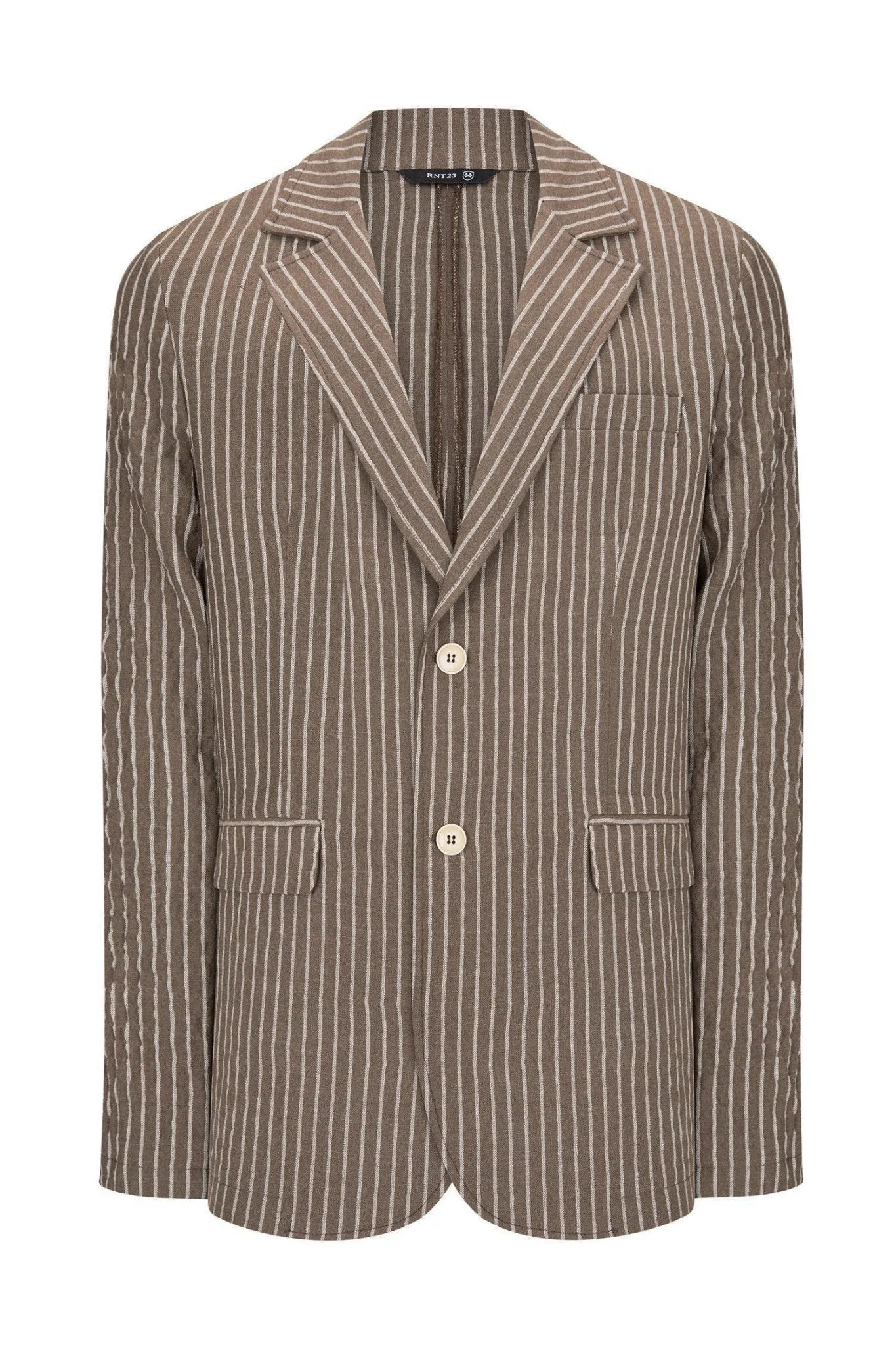 Crinkle Striped Blazer - Khaki