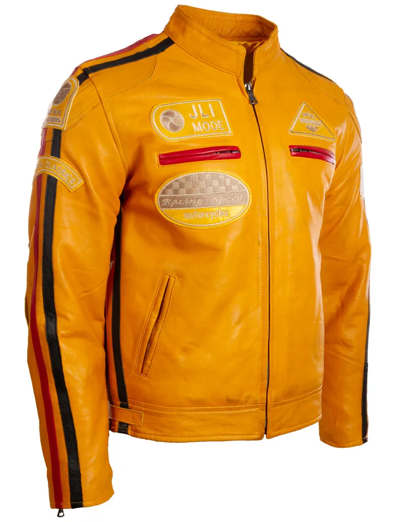 CXUS Men's Racing Biker Jacket - Yellow