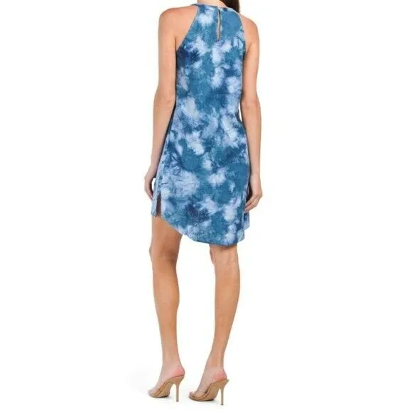 Cynthia Rowley Women's Linen Tie Dye Print Hi-Low Hem Halter Mini Dress