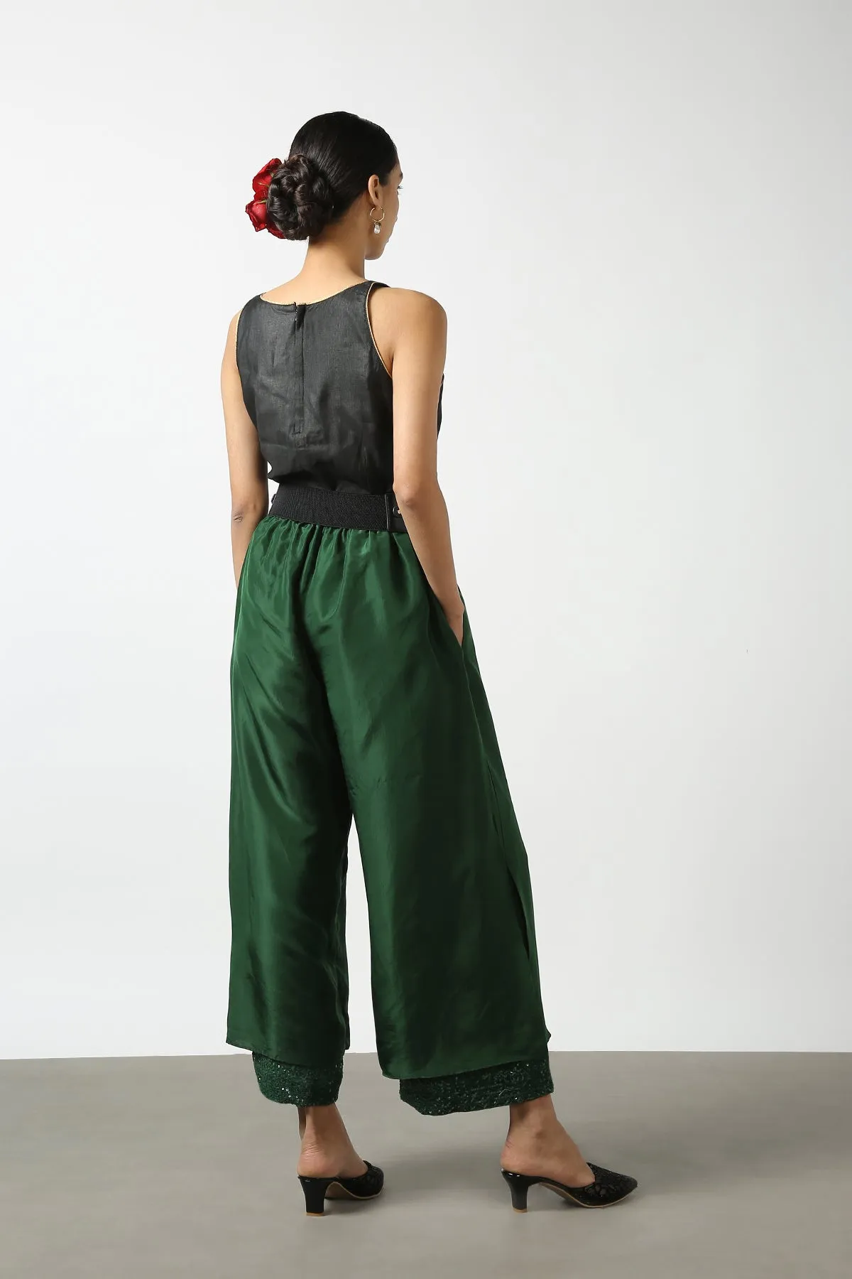 Dark Green Double Layer Sequenced Pant