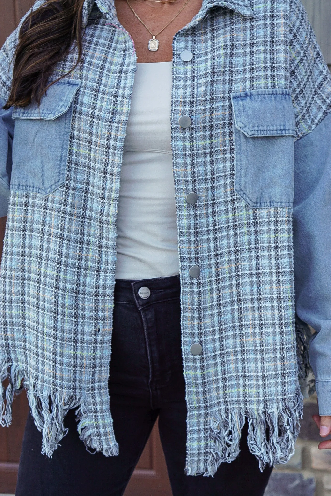 Denim Grey Plaid Mix Shacket